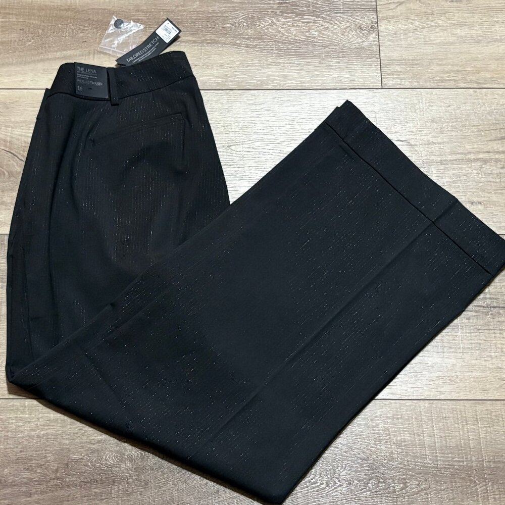 NWT Lane Bryant The Lena Wide Leg Trouser Size 16 Black Shimmer